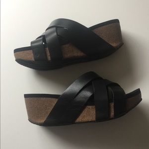 Volatile Leather Wedge Sandals, Size 8; 2.5” Heel